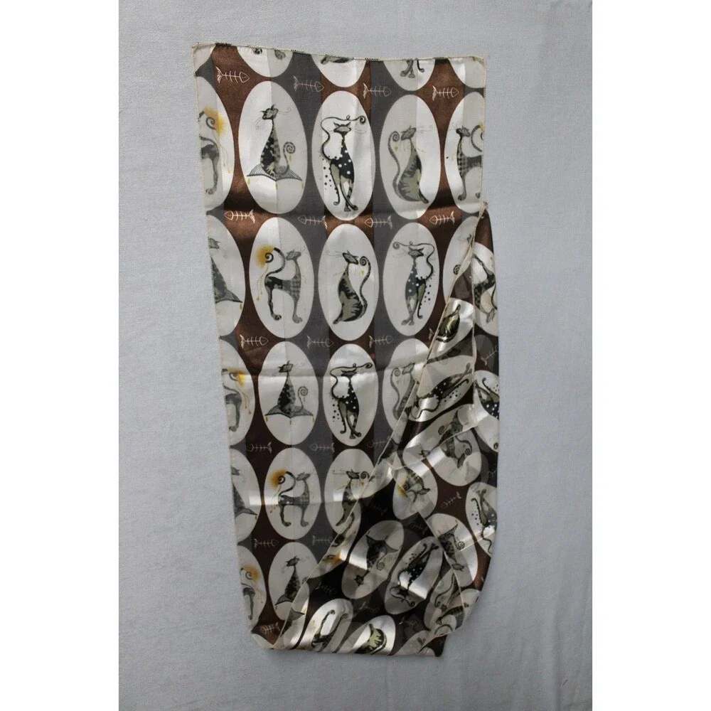 Vintage neutral sophisticated cats silk-like scarf